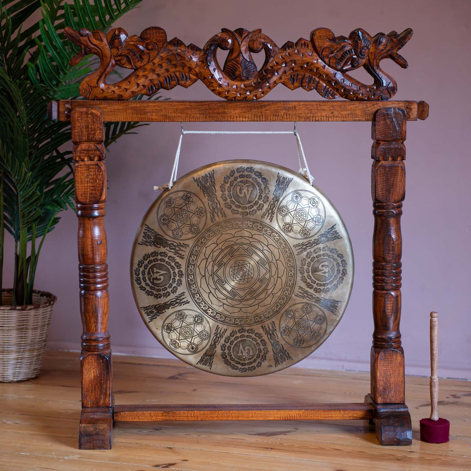 Extra Large Shri Yantra Etched Metal Gong No. 69-Gongs-Siesta Crafts