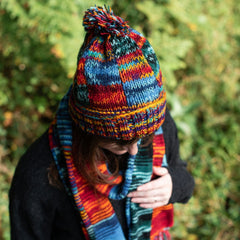 Tie Dye Knitted Patchwork Bobble Hat-Hats-Siesta Crafts