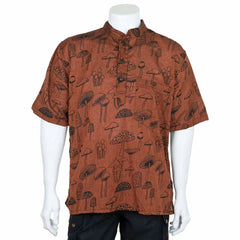Mushroom Print Short Sleeved Kurta-Shirts-Siesta Crafts