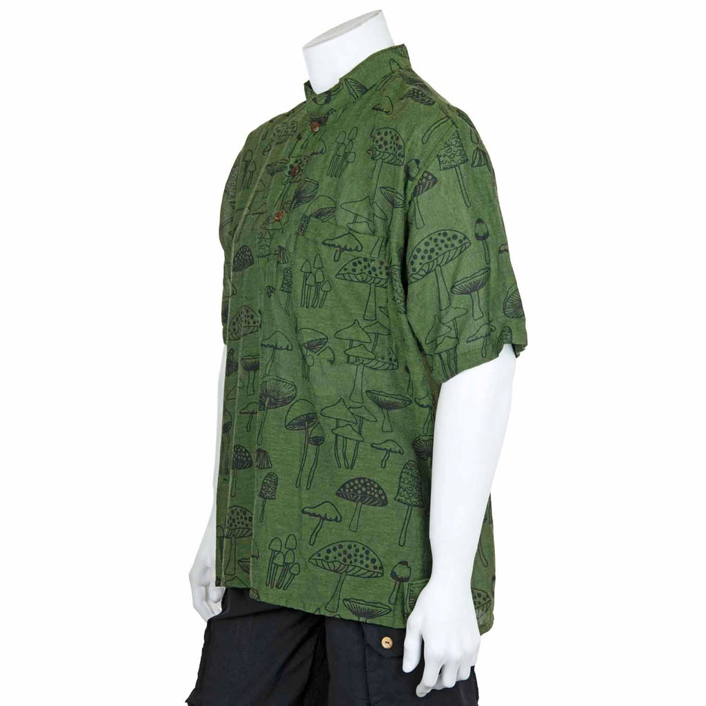 Mushroom Print Short Sleeved Kurta-Shirts-Siesta Crafts