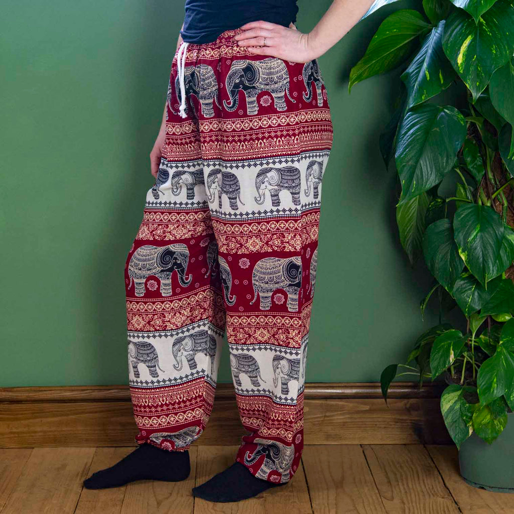 Drawstring Elephant Print Trousers-Trousers-Siesta Crafts