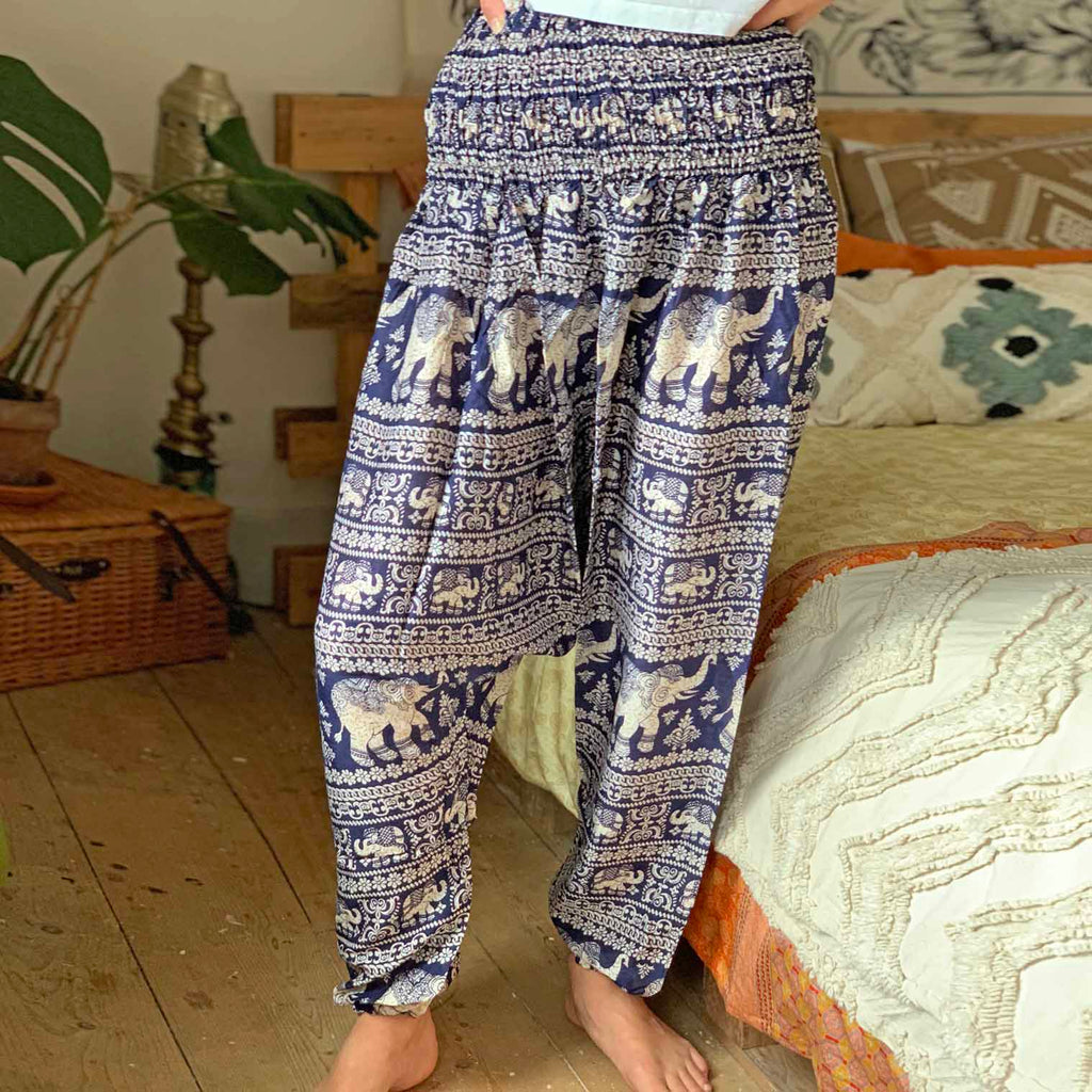Elephant Print Ali Baba Trousers-Trousers-Siesta Crafts