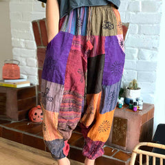 Patch Block Print Ali Baba Trousers-Trousers-Siesta Crafts