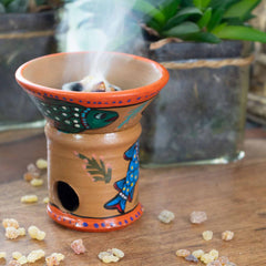 Painted Charcoal Incense Burner-Incense Holders-Siesta Crafts