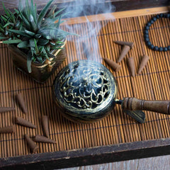 Ornate Iron Burner with Handle-Incense Holders-Siesta Crafts