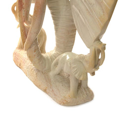 Soapstone Elephant Trunk Sculpture with Babies-Home Décor-Siesta Crafts