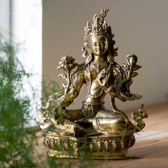 Brass Green Tara Statue No.391-Buddhism-Siesta Crafts