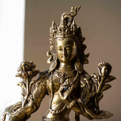 Brass Green Tara Statue No.391-Buddhism-Siesta Crafts