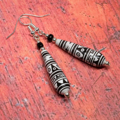 Black and White Bird Bead Earrings-Earrings-Siesta Crafts