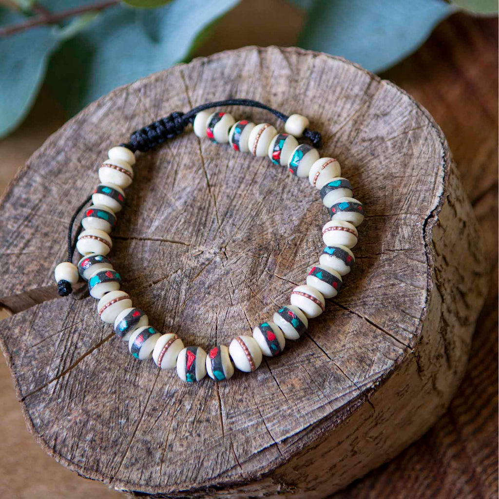 Bone Bead Bracelet - White-Bracelets & Wristbands-Siesta Crafts
