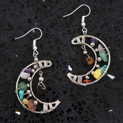 Crescent Moon and Stone Earrings-Earrings-Siesta Crafts