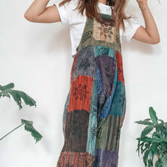 Stonewashed Patch Print Dungarees-Dungarees & Jumpsuits-Siesta Crafts