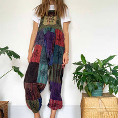 Stonewashed Patch Print Dungarees-Dungarees & Jumpsuits-Siesta Crafts