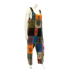 Patch Stonewash Block Print Dungarees-Dungarees & Jumpsuits-Siesta Crafts
