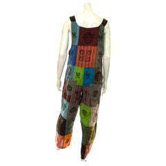 Patch Stonewash Block Print Dungarees-Dungarees & Jumpsuits-Siesta Crafts