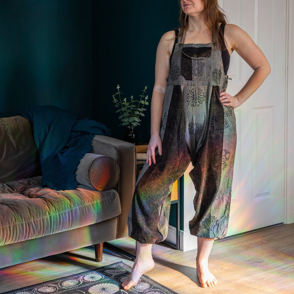Block Print Harem Dungarees-Dungarees & Jumpsuits-Siesta Crafts