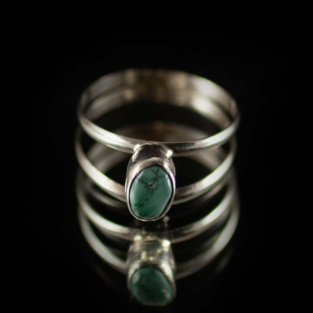 Turquoise Stone Nepalese Silver Ring-Rings-Siesta Crafts