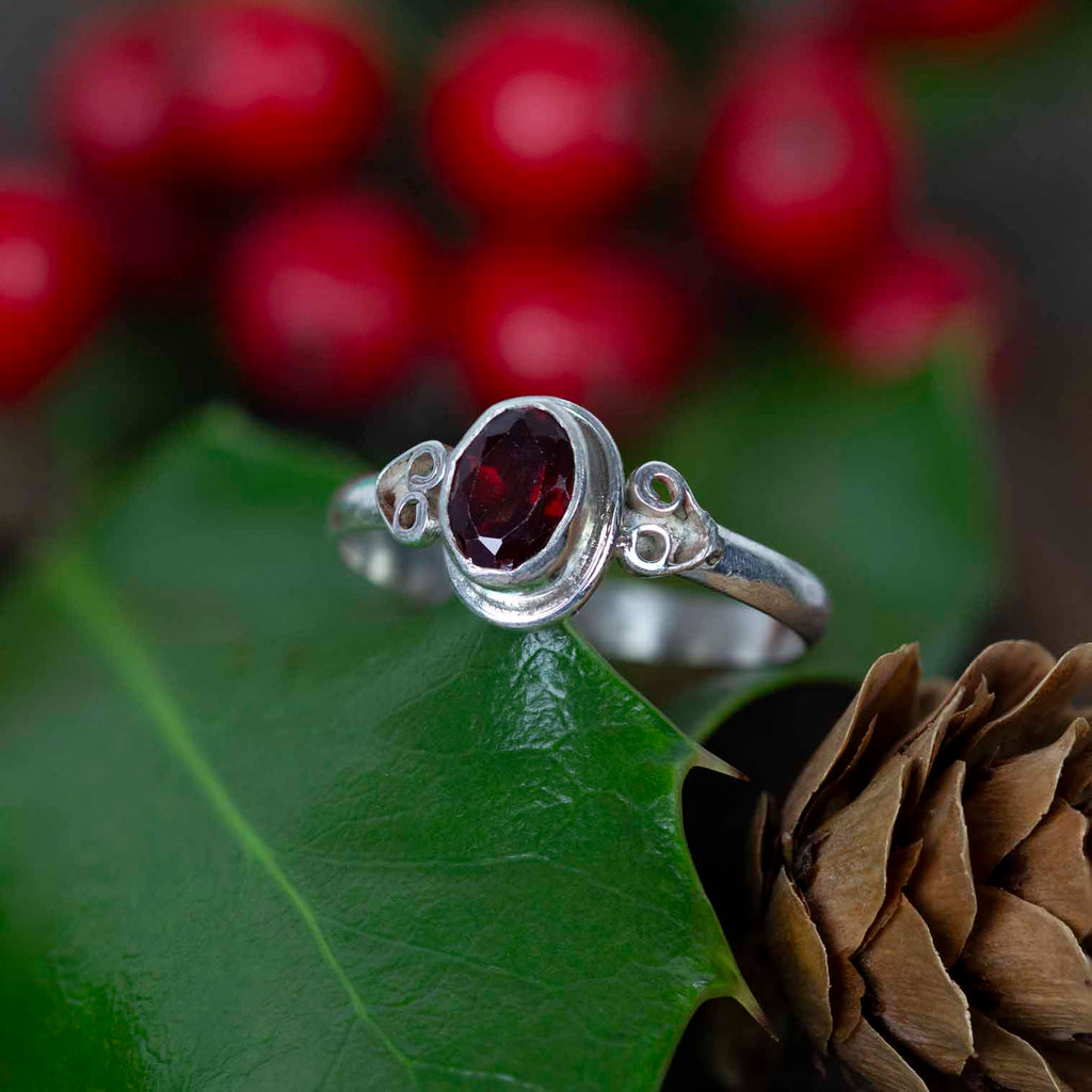 Garnet Stone Nepalese Silver Ring-Rings-Siesta Crafts