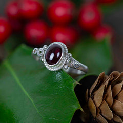 Garnet Spirals Nepalese Silver Ring-Rings-Siesta Crafts