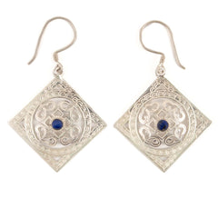 Square Mandala Silver Earrings-Earrings-Siesta Crafts