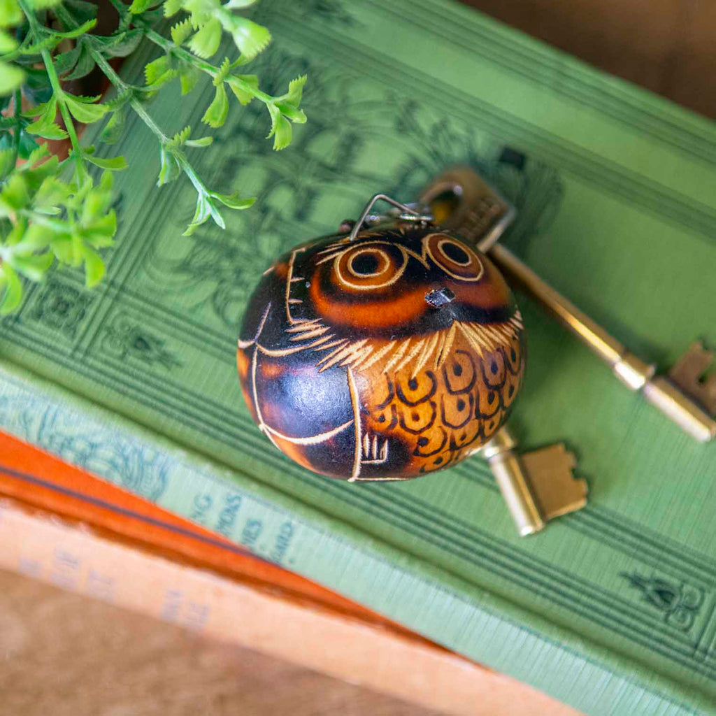 Gourd Owl Keyring-Keyrings & Bag Charms-Siesta Crafts
