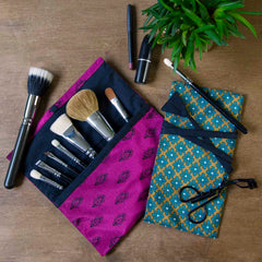 Recycled Sari Make-Up Roll Pouch-Bags & Purses-Siesta Crafts