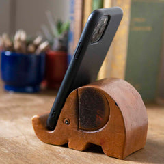 Carved Mobile Phone Stand - Elephant-Office & Stationery-Siesta Crafts