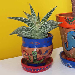 Mithila Round Flower Pot and Saucer Small-Plant Pots, Vases & Hangers-Siesta Crafts