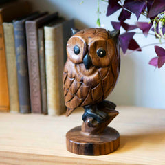Carved Owl on Branch-Ornaments & Figurines-Siesta Crafts