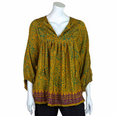 Recycled Sari Puff Sleeve Blouse-Tops-Siesta Crafts