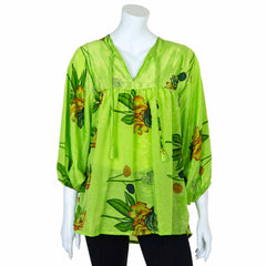 Recycled Sari Puff Sleeve Blouse-Tops-Siesta Crafts