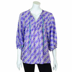 Recycled Sari Puff Sleeve Blouse-Tops-Siesta Crafts