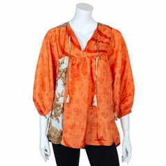Recycled Sari Puff Sleeve Blouse-Tops-Siesta Crafts