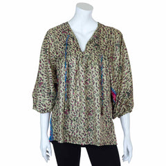 Recycled Sari Puff Sleeve Blouse-Tops-Siesta Crafts