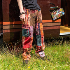 Stonewash Patch Blockprint Trousers-Trousers-Siesta Crafts