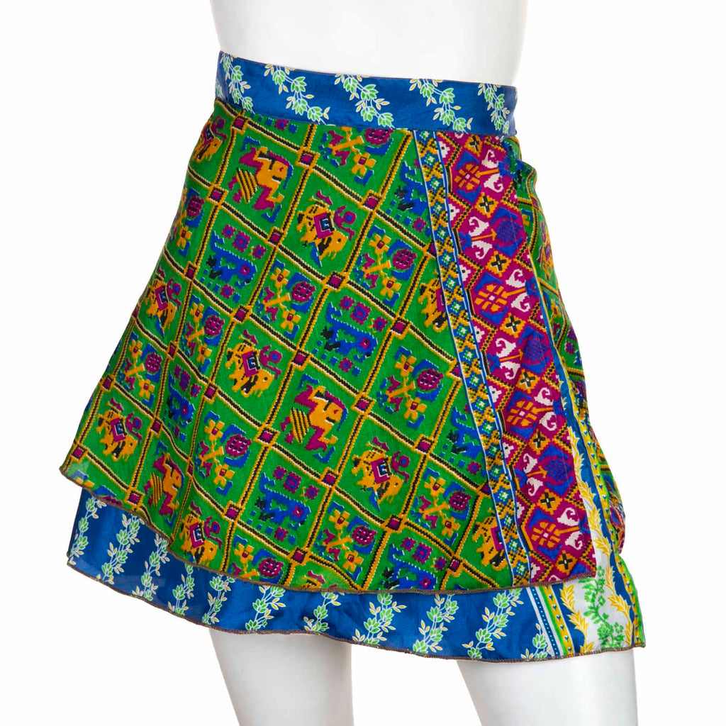 Recycled Sari Mini Wrap Skirt-Skirts-Siesta Crafts