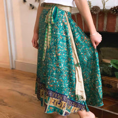 Recycled Sari Reversible Wrap Skirt-Skirts-Siesta Crafts
