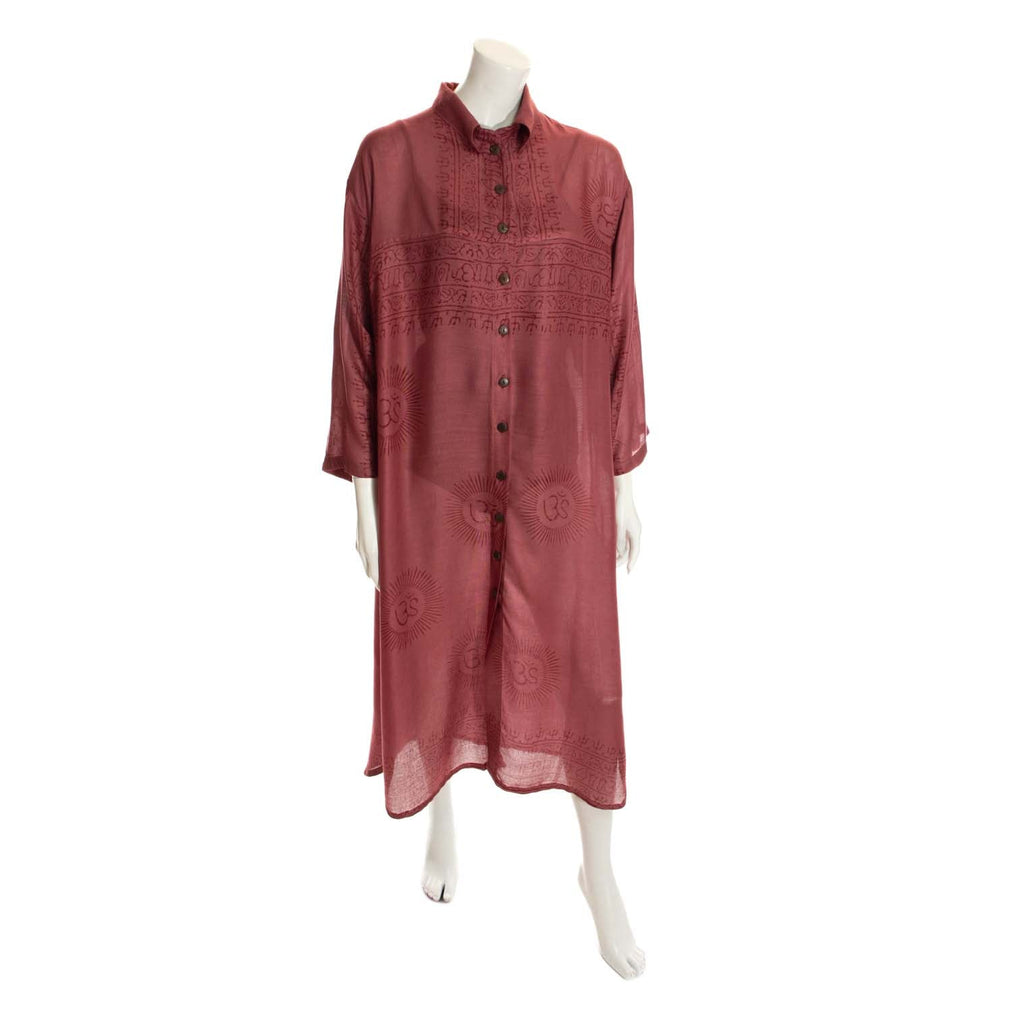Om Fabric Long Shirt Dress-Dresses-Siesta Crafts