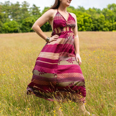 Recycled Sari Tie Up Halter Dress-Dresses-Siesta Crafts