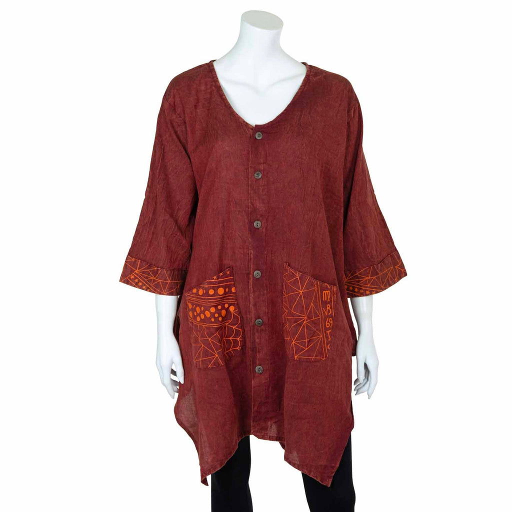 Patterned Pocket Smock Dress-Tops-Siesta Crafts