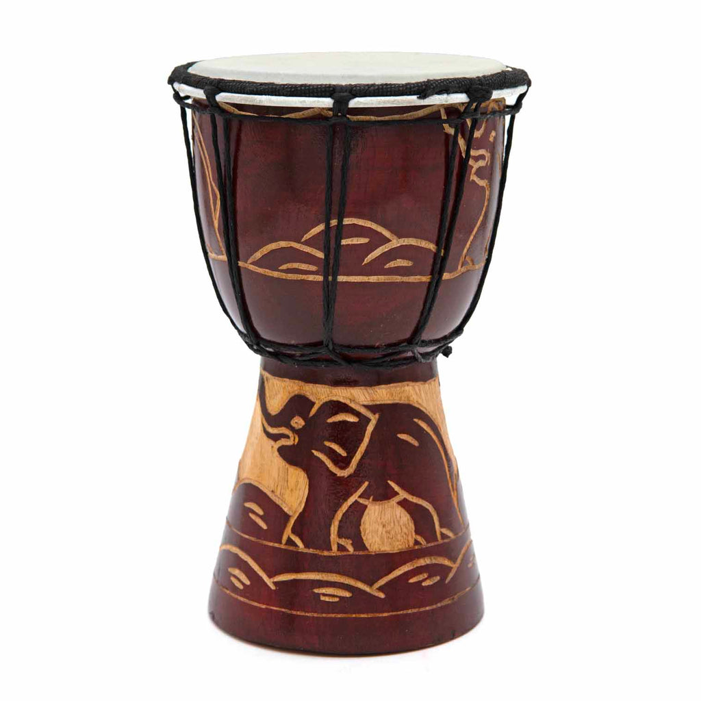 Carved Elephant Djembe Drum 20cm-Drums-Siesta Crafts