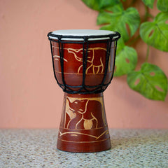 Carved Elephant Djembe Drum 20cm-Drums-Siesta Crafts