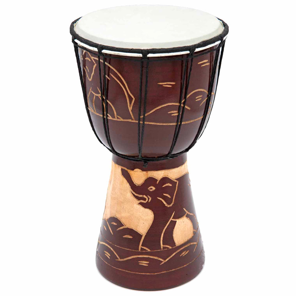 Carved Elephant Djembe Drum 30cm-Drums-Siesta Crafts