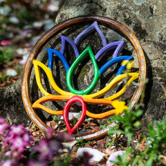 Painted Rainbow Lotus Plaque-Home Décor-Siesta Crafts