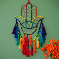 Rainbow Hand of Fatima with Beads-Home Décor-Siesta Crafts