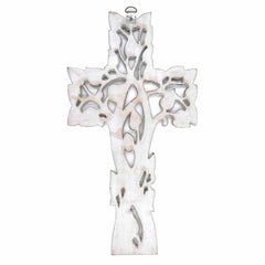 Whitewash Tree Cross with Leaves-Christianity-Siesta Crafts