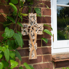 Whitewash Tree Cross with Leaves-Christianity-Siesta Crafts