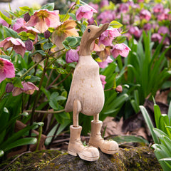 Natural Bamboo Root Duck With Boots - 25cm-Ornaments & Figurines-Siesta Crafts
