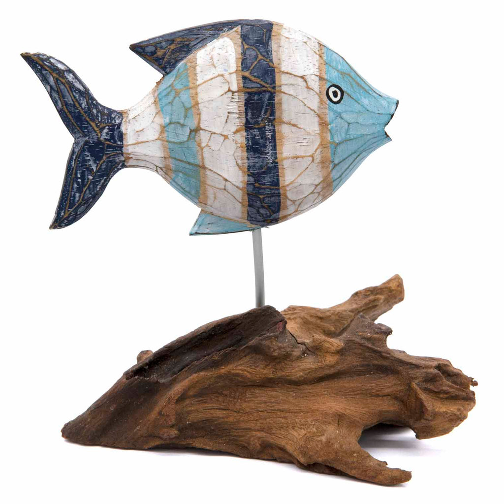 Blue Rustic Fish on Driftwood-Ornaments & Figurines-Siesta Crafts