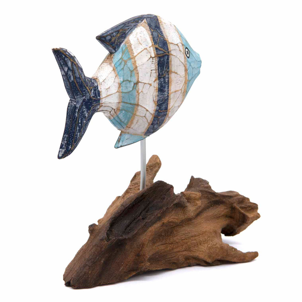 Blue Rustic Fish on Driftwood-Ornaments & Figurines-Siesta Crafts